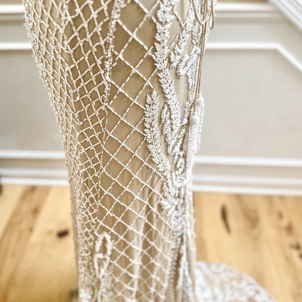 Elegant Sherri Hill Beige Cream Embellished Engagement Formal Prom Dress Size 4 - Picture 12 of 16
